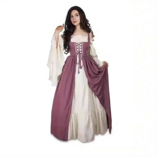 [Elegant Medieval Costume] Elegant Women's Medieval Two-Piece Costume - Renaissance Drama Outfit with Corset-like Bodice & Long Flowing Skirt | Halloween, Renaissance Faire, Themed Parties | Burgundy/White, Black/White, Green