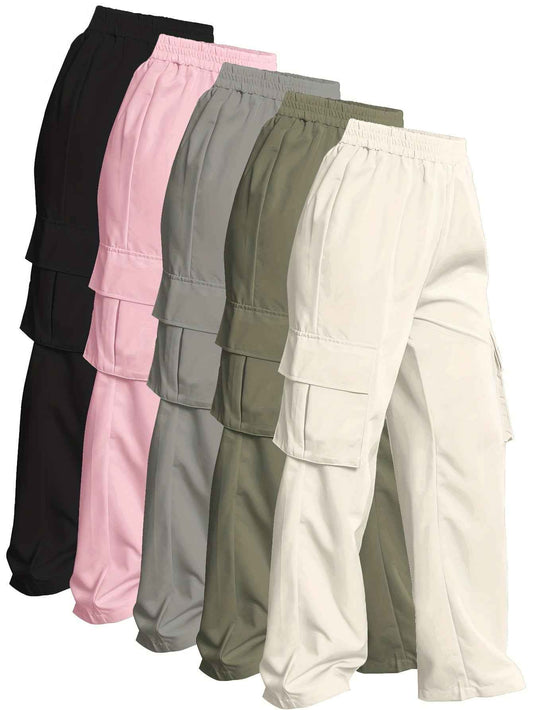 5-Pack Women'S Cargo Pants with Multiple Pockets - Elastic Waist Casual Outdoor Pants, Solid Color All-Season Trousers for Hiking, Travel & Daily Wear (Black, Pink, Grey, Olive Green), Cargo Pants Women, Hiking Pants Women, W