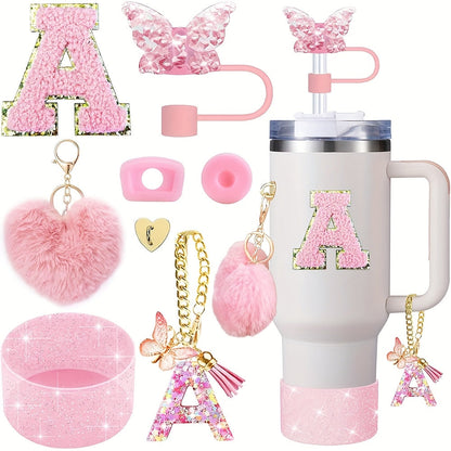 8pcs Cup Accessories for Cup 30oz 40oz Includes Butterfly Straw Cover Cap Silicone Boot Alphabet Handle Charm Initials Sticker 2pcs Spill Proof Stopper Heart Hook Love Plush Ball, Best for Christmas, Perfect for Thanksgiving SS69 15.69 A