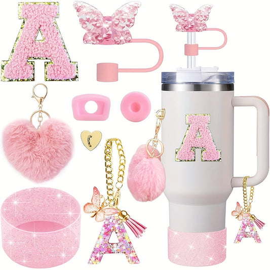 8pcs Cup Accessories for Cup 30oz 40oz Includes Butterfly Straw Cover Cap Silicone Boot Alphabet Handle Charm Initials Sticker 2pcs Spill Proof Stopper Heart Hook Love Plush Ball, Best for Christmas, Perfect for Thanksgiving SS69 15.69 A