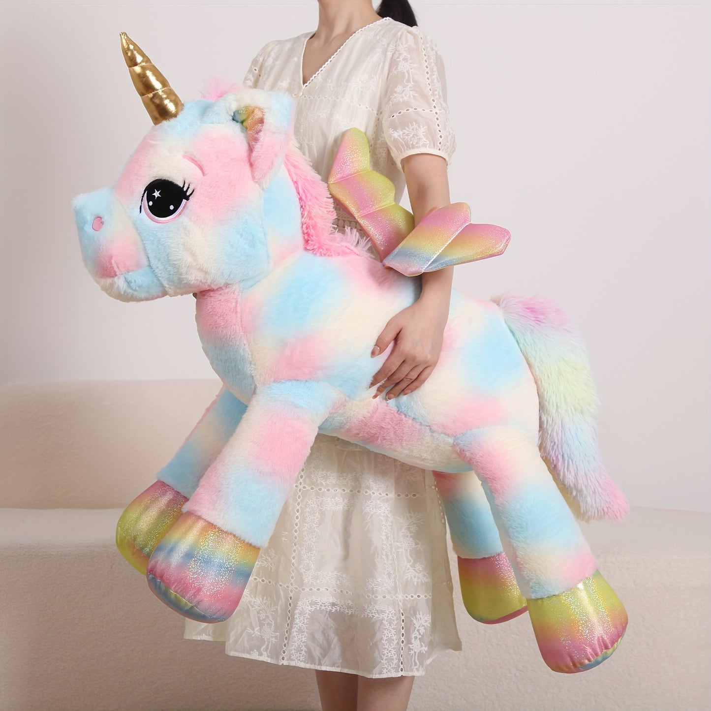 Giant Unicorn Plush Toy, White Soft & Cuddly Stuffed Animal with Rainbow Mane, Playful Design, Perfect Birthday Christmas or Halloween Gift for Youngsters Girlfriend or Boys, 44", Cozy Body Pillow, Best for Christmas Perfect