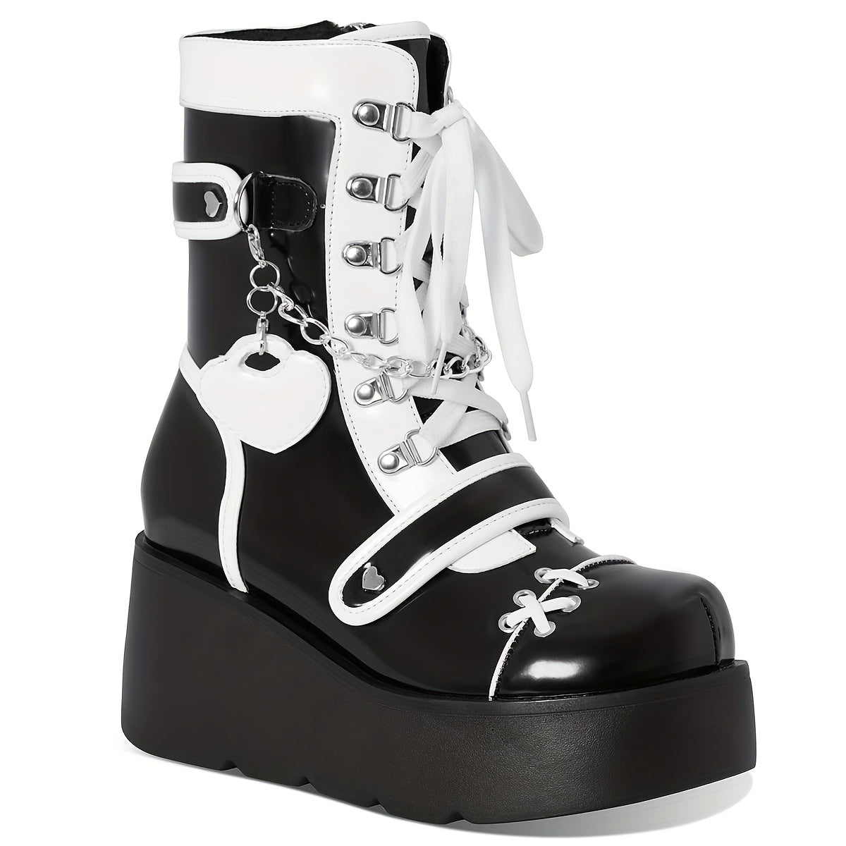 [Goth Rave High Heel Boots] Goth Rave High Heel Round Toe Zipper Wedges Mid Calf Booties - Platform Ankle Boots For Women - Kawaii Shoes SS69