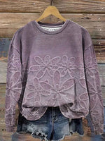 Plus Size - Plus Size, Plus Size Women'S Elegant Floral Print Sweatshirt - Long Sleeve Round Neck Sweater, Cozy Winter Casual Shirt for Office and Party Wear, Warm Fall/ Autumn-Friendly Clothing (Machine Washable)