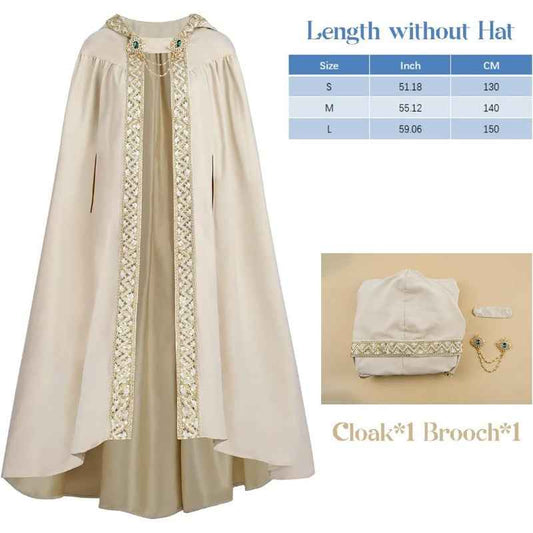 Medieval-Style Hooded Cape Costume, Celtic Knot & Satin Trim, Adjustable Tie-Front Closure, Renaissance Faire Outfit for Renaissance Festival Cosplay Themed Parties, Beige Pink Dark Green Burgundy