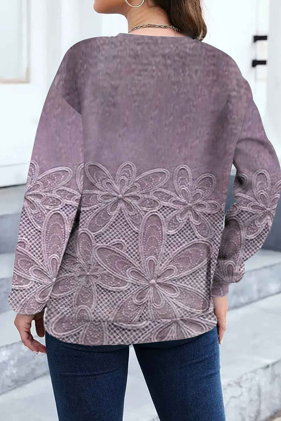 Plus Size - Plus Size, Plus Size Women'S Elegant Floral Print Sweatshirt - Long Sleeve Round Neck Sweater, Cozy Winter Casual Shirt for Office and Party Wear, Warm Fall/ Autumn-Friendly Clothing (Machine Washable)