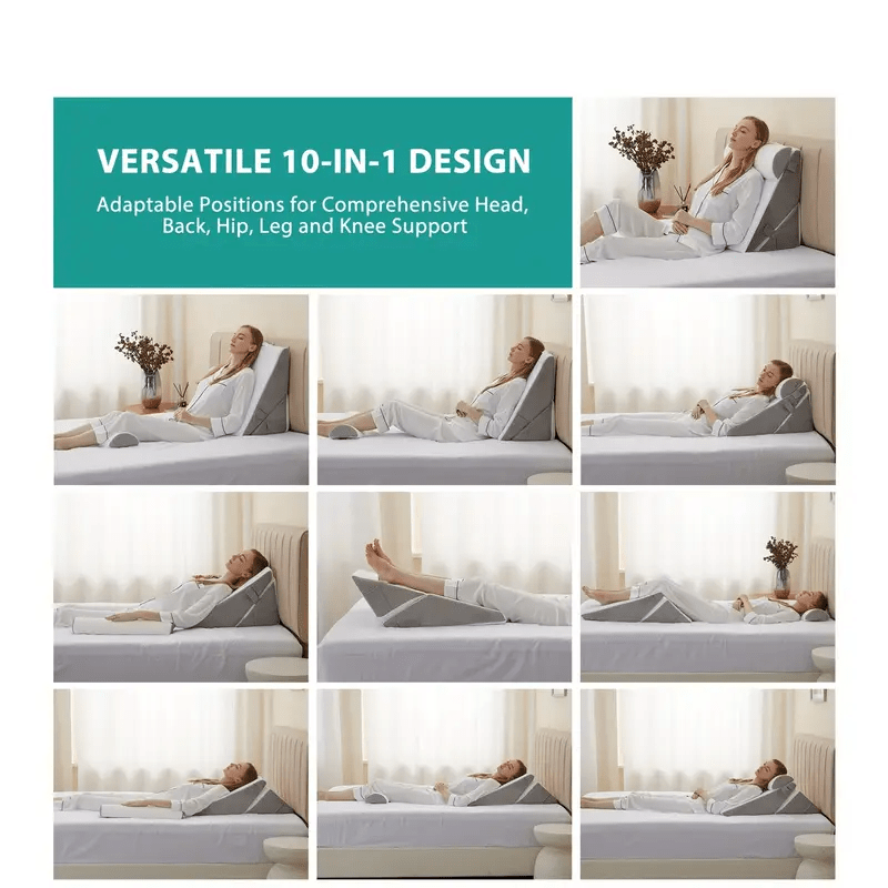 [3pcs Foam Pillows] 3pcs Foam Pillows 3pcs Polyurethane Foam Bed Wedge Pillows | Adjustable Contour Support, Anti- Snoring, Acid Reflux, Medium- Soft Gray Pillow Covers, Machine Washable, Back Alleviation, Contoured Pillow De