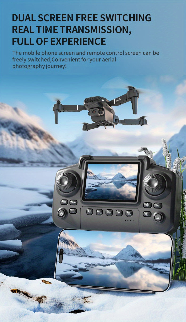 E88 Pro Version 2025 HD Dual Camera Drone with Screen Control - No Cellphone Required, One-Key Takeoff, Wi-Fi App Control, USB Charging, Durable & Reliable, Ideal for Beginners, Perfect Gift for Outdoor Camping and Vloggin SS69