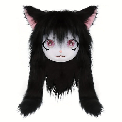 Animal Head Cat Fursuit Cut Mask Halloween Masquerade Cosplay Costume Props SS69 51.69 Black