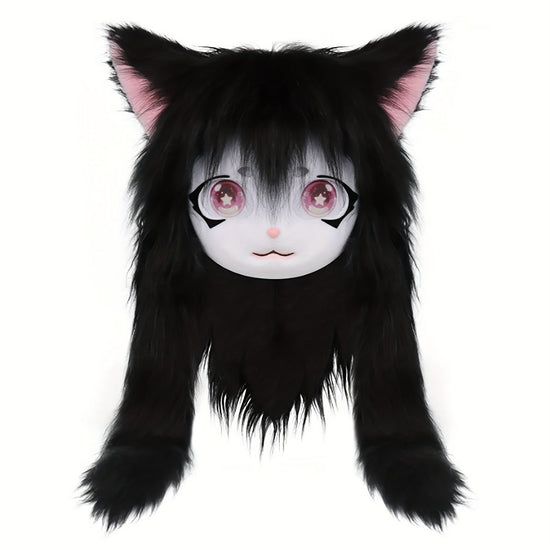 Animal Head Cat Fursuit Cut Mask Halloween Masquerade Cosplay Costume Props SS69 51.69 Black