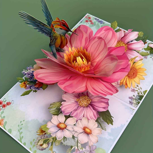 1pc Floral Hummingbird Design Pop-Up 3D Greeting Card with Envelope, Cartoon Theme, Suitable for Teachers/Students/Friends/Colleagues/Grandparents/Parents/Sisters/Wives/Daughters/Granddaughters/Girlfriends/She