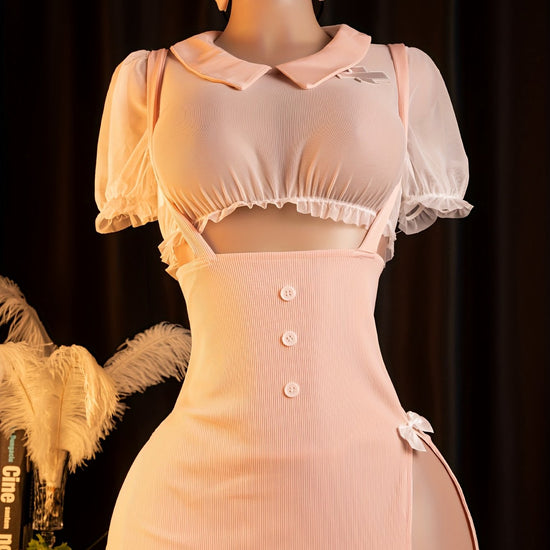 Sexy Nurse Costume, Role Play, Sexy Lingerie Set: Top + Strappy Skirt + + Hairband SS69 21.69 Asian One-size / Pink Color