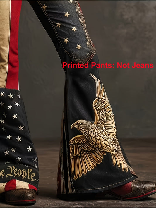 Printed Pants -Not Denim Fabric Women's Elegant Bohemian Denim-Style Floral Print Straight Leg Trousers - All-Season Comfort, Classic Five-Pocket Design with Belt Loops & Button Closure, Durable Fabric for Casual & Semi-Forma SS69