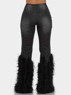 Denim Ripped Design Pearl Embellished Jeans