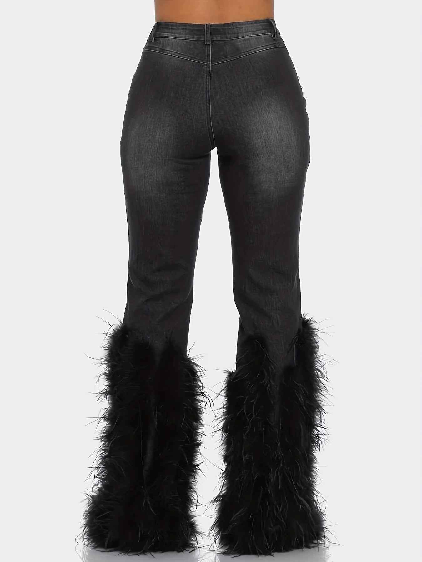 Denim Ripped Design Pearl Embellished Jeans