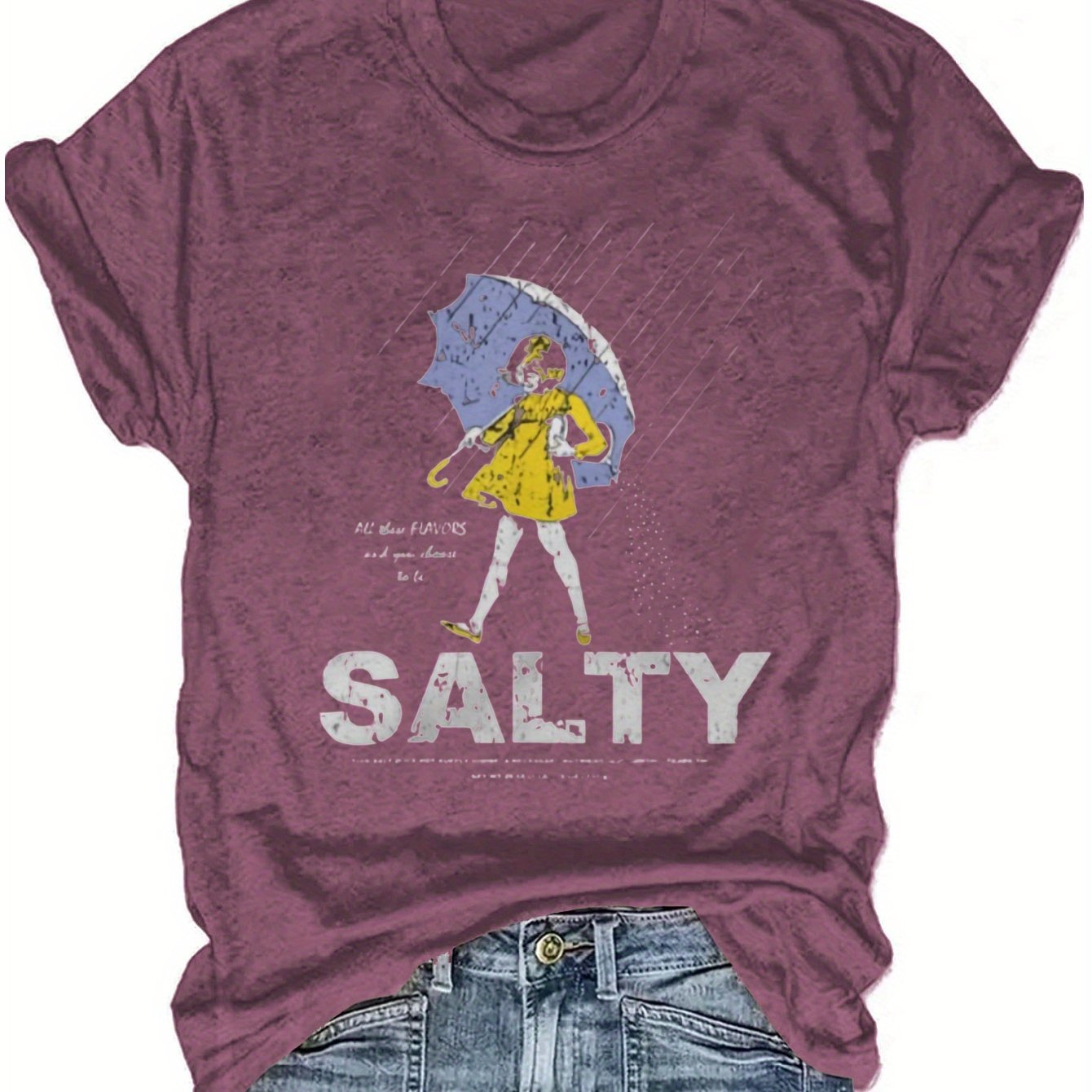 Salty with Umbrella Graphic Tee - Vintage Style Summer Beachwear for Trendy Women, Perfect for Vacation and Everyday Wear, ed T-shirt SS69 13.69 crimson / XXL