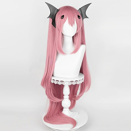 1pc Anime Inspired Lotus Pink Tiger Clip Wig, Double Ponytail, Long Straight Hair, Heat Resistant, Buckle Net Cap, Cosplay Festive Dress Up Wig for Party Gatherings and Everyday Use SS69