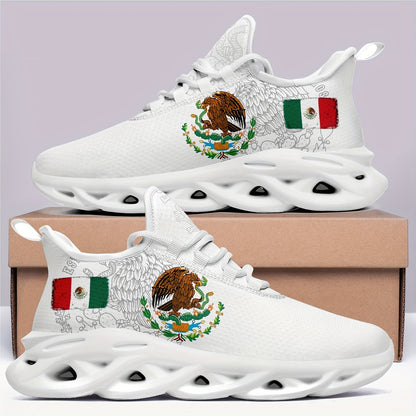 Women'S Mexico Flag Low Top Sneakers - Breathable Fabric with EVA Sole, Slip-On Casual Running Shoes, Fashionable Daily Wear Shoes for Casual Attire, Casual Sneakers | Stylish Low Top Sneakers | Comfortable Fabric Shoes SS69 26.69 White / US 11
