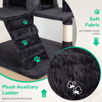 54/70" Multi-Level Cat Tree Tower with Scratching Posts & Cozy Condos, Space-Saving Indoor Cat Playhouse, Durable Plywood Construction, Fun Jumping Platforms, Multiple Colors Available for Cats SS69