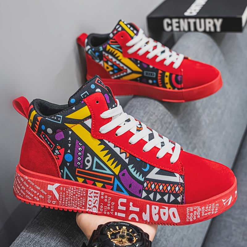 1 Pair of Unisex Casual Sports Shoes for Couples, Featuring Trendy Pattern Design, Slip-Resistant And Durable High-Top Skate Shoes, Suitable for Students to Wear in All Seasons. SS69