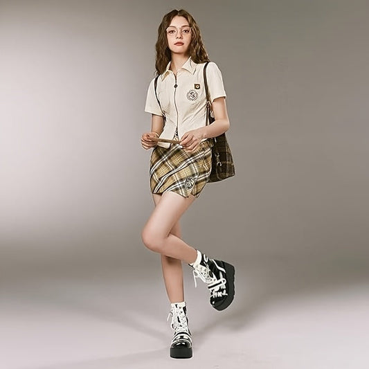 [Goth Rave High Heel Boots] Goth Rave High Heel Round Toe Zipper Wedges Mid Calf Booties - Platform Ankle Boots For Women - Kawaii Shoes SS69