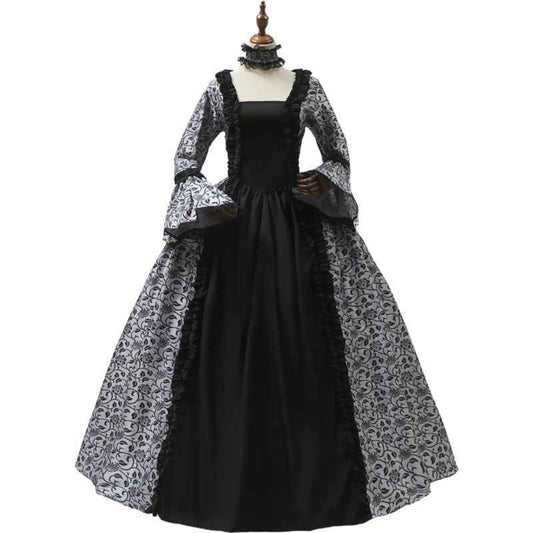 [Vintage Medieval Dress] Vintage Medieval Dress for Women - Victorian Gown with Intricate Lace Detailing, Long Sleeves & Ruffled Neckline, Perfect for Themed Parties, Stage Performances & Cosplay Events