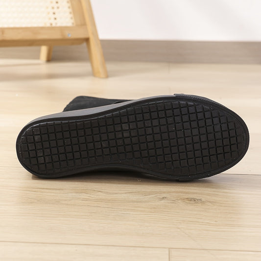 YUANBU Women'S Stylish Black Knee-High Boots with Colorful "YUANBU" Lettering - Casual Flat Sole, Side Zipper, Lightweight Sneakers for Halloween, Parties & Daily Wear, Sizes 5-12, Halloween Shoes SS69