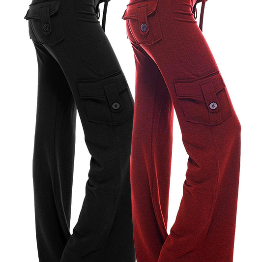 2-Pack Women'S Harem Yoga Pants, Polyester Knit Fabric with Elastane, Solid Color, Pocket Detail, Medium Stretch, Long Length, Sports Style, Breathable Comfort for Spring/Summer/Fall - SS69