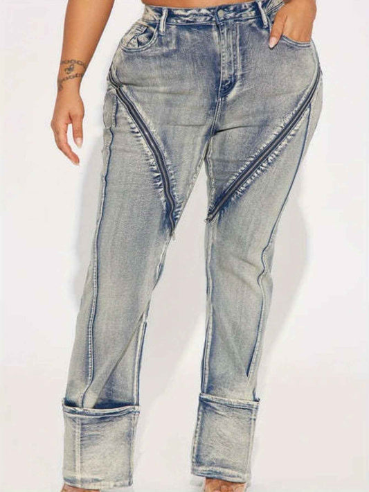 High-Waisted Wide-Leg Bell-Bottom Jeans - -Washed Vintage Blue Pants with Zipper Closure, Beltless Design & Relaxed Fit (No Belt Included) | Hand Washable Casual to Semi-Formal Wear, Spring/Fall Outfits ( West Style