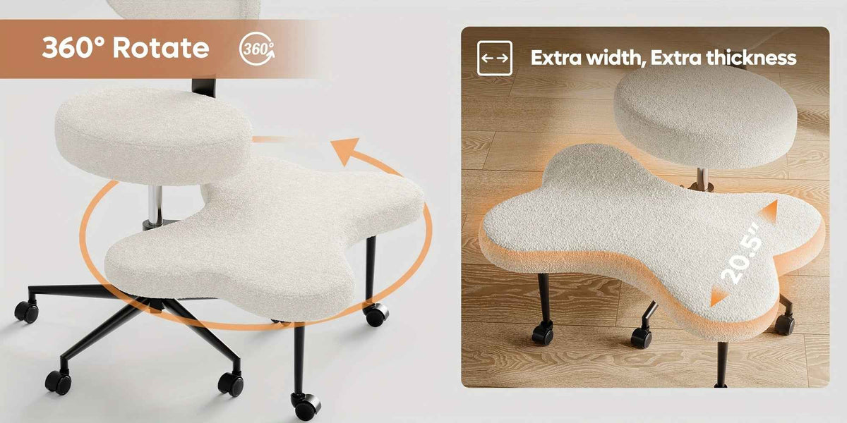 Ergonomic Cross Legged Office Chair | 360° Swivel, Adjustable Height, Lumbar Support, Velvet and PU Leather Black, Stainless Steel Frame, Memory Foam, Perfect Christmas Gift for Fidgety Sitters and Yoga Lover.