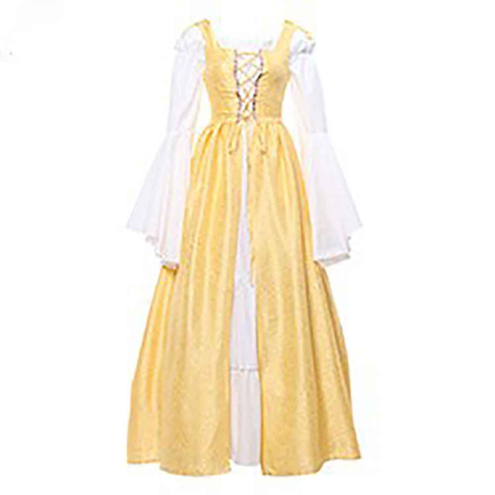 [Elegant Medieval Costume] Elegant Women's Medieval Two-Piece Costume - Renaissance Drama Outfit with Corset-like Bodice & Long Flowing Skirt | Halloween, Renaissance Faire, Themed Parties | Burgundy/White, Black/White, Green