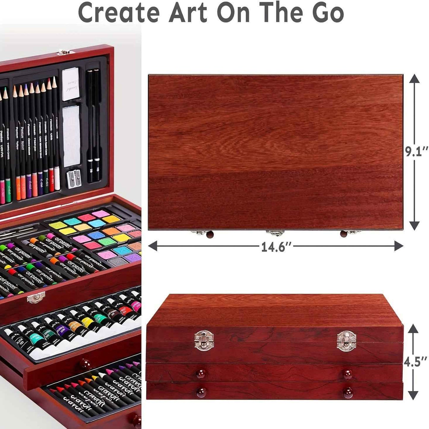 175pcs Deluxe Art Set With 2 Drawing Pads, Crayons, Acrylic Paints, Colored Pencils Set In Wooden Case, Professional Art Kit, Paint Supplies, Gift, Christmas & Halloween, Back To School