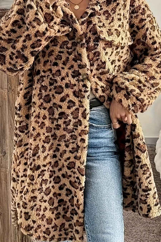 Plus Size - Plus Size - Plus Size - Plus Size - Plus Size - Women'S Plus Size Leopard Print Coat - Casual Long Sleeve Button-Up Jacket with Lapel Collar, Medium Stretch Fabric, Perfect For Fall/winter, Leopard Print Jacket, W