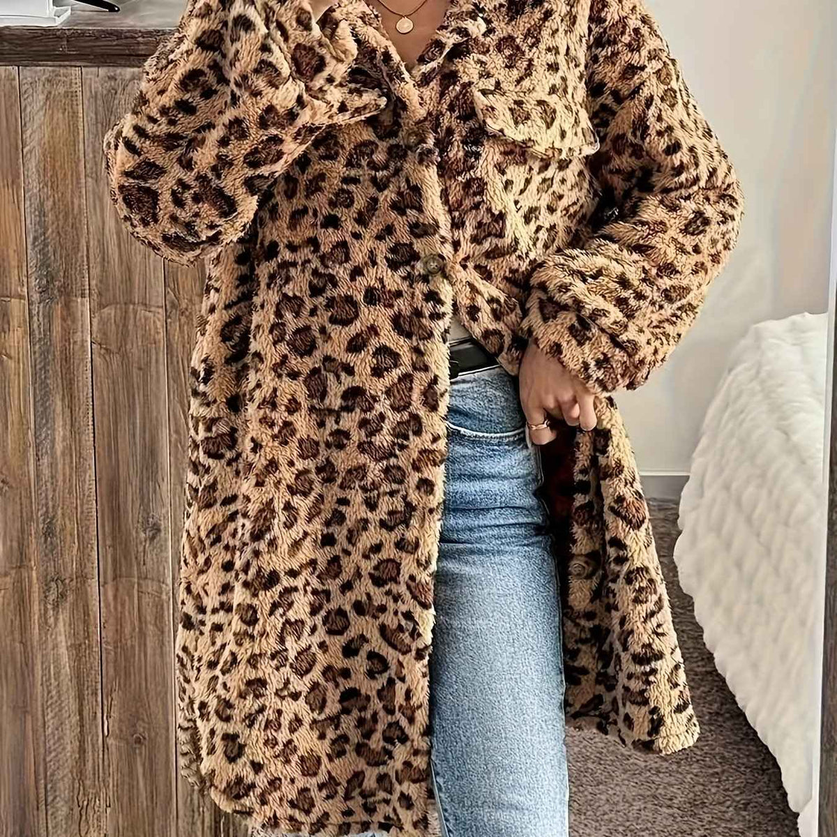 Plus Size - Plus Size - Plus Size - Plus Size - Plus Size - Women'S Plus Size Leopard Print Coat - Casual Long Sleeve Button-Up Jacket with Lapel Collar, Medium Stretch Fabric, Perfect For Fall/winter, Leopard Print Jacket, W