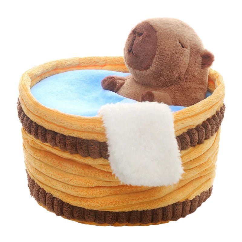 Adorable Capybara Stuffed Animals Two - in - one Doll Taking Bath in Tub Plush Toy Cute Detachable Throw Pillow Spa Day Fun Gift - SS69