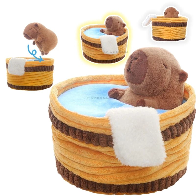 Adorable Capybara Stuffed Animals Two - in - one Doll Taking Bath in Tub Plush Toy Cute Detachable Throw Pillow Spa Day Fun Gift - SS69