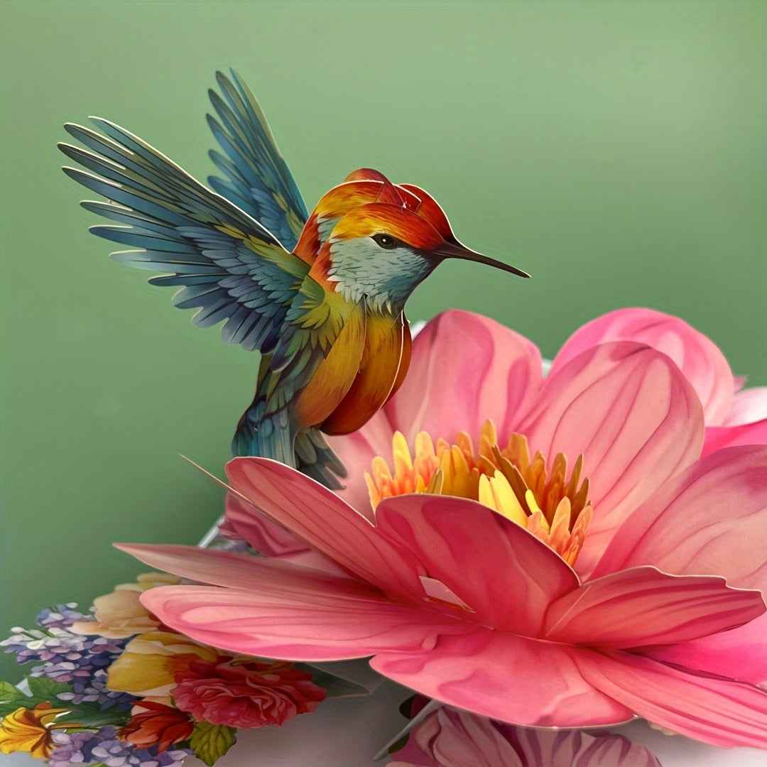 1pc Floral Hummingbird Design Pop-Up 3D Greeting Card with Envelope, Cartoon Theme, Suitable for Teachers/Students/Friends/Colleagues/Grandparents/Parents/Sisters/Wives/Daughters/Granddaughters/Girlfriends/She