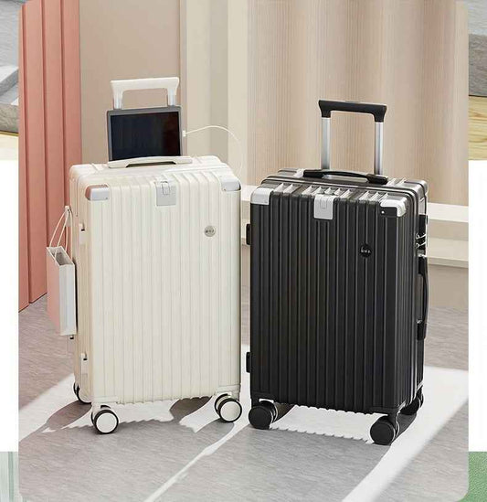 Christmas Gifts 20-Inch and Below Macaron Color Luggage with Cup Holder, USB Charging Port, Alloy Bumper Corners, Lightweight Carry-On Suitcase with Silent Spinner Wheels, TSA Lock, and Hook