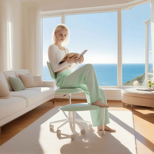 Ergonomic Cross Legged Office Chair | 360° Swivel, Adjustable Height, Lumbar Support, Velvet and PU Leather Black, Stainless Steel Frame, Memory Foam, Perfect Christmas Gift for Fidgety Sitters and Yoga Lover.