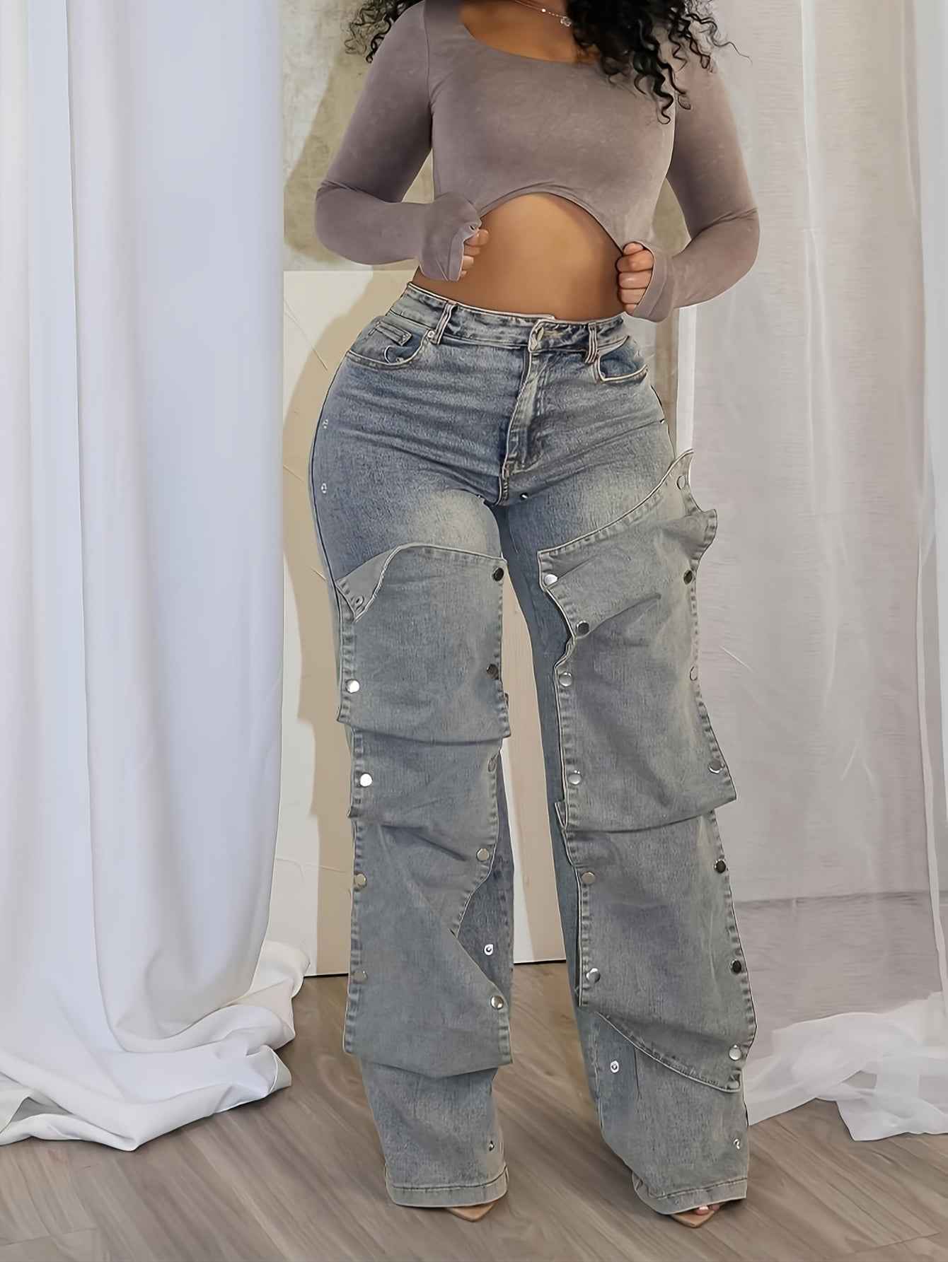 Women'S Hip Hop Vintage Wide-Leg Straight High-Waisted Jeans Classic Loose Jeans