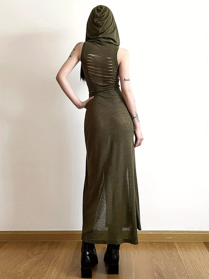 European and American hot wasteland style hooded sleeveless dress SS69