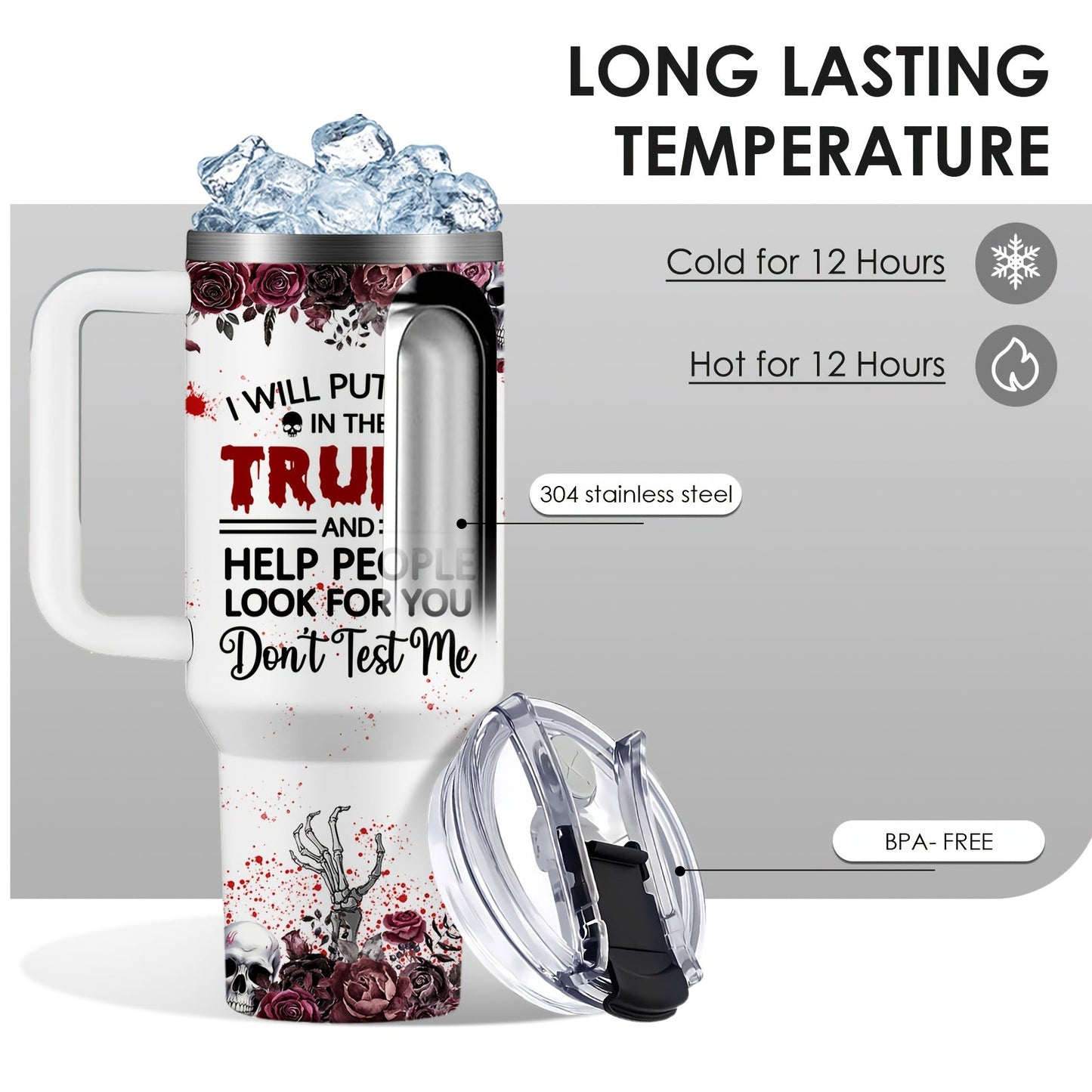 [Horror Cat Coffee Mug] Halloween Horror Cat Coffee Mug | 1pc Stainless Steel Insulated Cup 40oz with Lid & Straw, Large Capacity, White - Halloween Cat Cup SS69