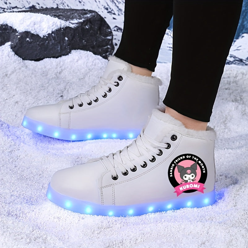 Women's & Unisex (for) Kuromi Cartoon LED Glowing Sneakers - -Lined Winter Warm Light Shoes with USB Rechargeable Multicolor Flashing, Traction TPR Sole & Anime Design for Night Sports/Party Wear - Compatible with
