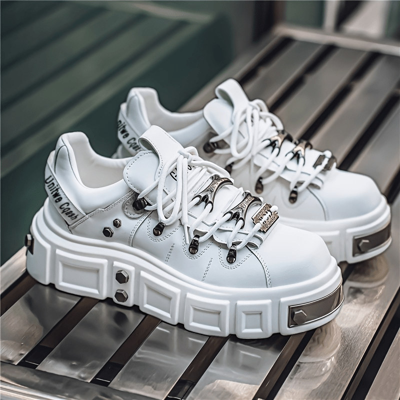 Men's Fashion Pink Platform Sneakers - Casual Streetwear Running Shoes with Durable PU Upper, Anti-Slip EVA Insole & PVC Sole, Lace-Up Design for Casual Attire SS69 43.69 White / US 11