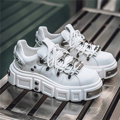 Men's Fashion Pink Platform Sneakers - Casual Streetwear Running Shoes with Durable PU Upper, Anti-Slip EVA Insole & PVC Sole, Lace-Up Design for Casual Attire SS69 43.69 White / US 11