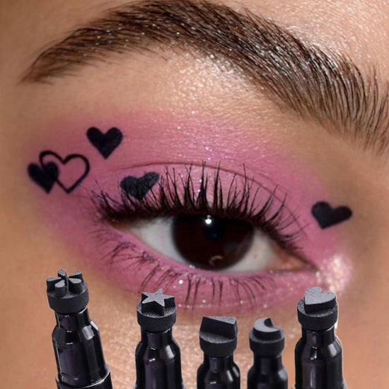PECOLOVERS 2-in-1 Black Liquid Eyeliner Stamp Pen, Waterproof Quick Dry Love Heart Design, Cosmetic Makeup Tool SS69