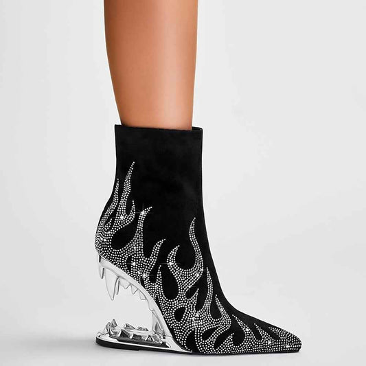 Women'S Pointed High Heeled Rhinestone Booties