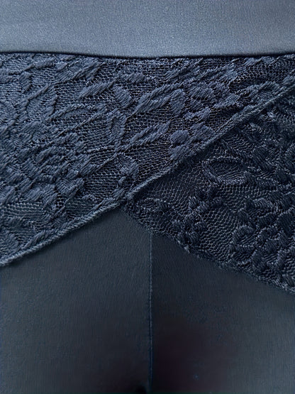 Women'S High-Waisted Lace-Trimmed Skinny Pants with Asymmetrical Hem - Stretchy Polyester Blend, Dark Brown, Casual Style for All Seasons, High Waisted Legging - SS69 