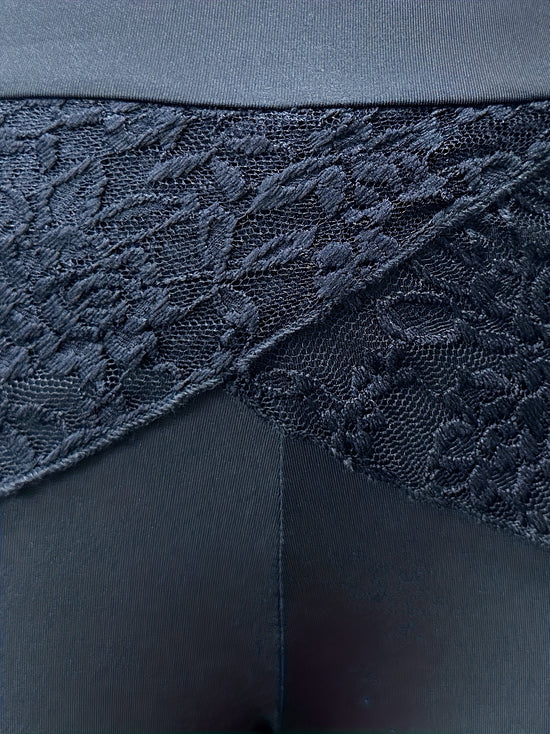 Women'S High-Waisted Lace-Trimmed Skinny Pants with Asymmetrical Hem - Stretchy Polyester Blend, Dark Brown, Casual Style for All Seasons, High Waisted Legging - SS69 