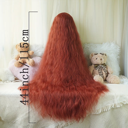 [Customer Favorite] Chic 44-Inch Long Curly Princess Wig with Bangs - Heat Resistant Synthetic Hair for Cosplay & Halloween, Natural Black to Orange-Red Gradient, Perfect for Christmas Parties & Costume Events SS69