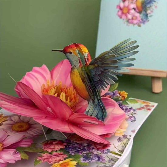 1pc Floral Hummingbird Design Pop-Up 3D Greeting Card with Envelope, Cartoon Theme, Suitable for Teachers/Students/Friends/Colleagues/Grandparents/Parents/Sisters/Wives/Daughters/Granddaughters/Girlfriends/She